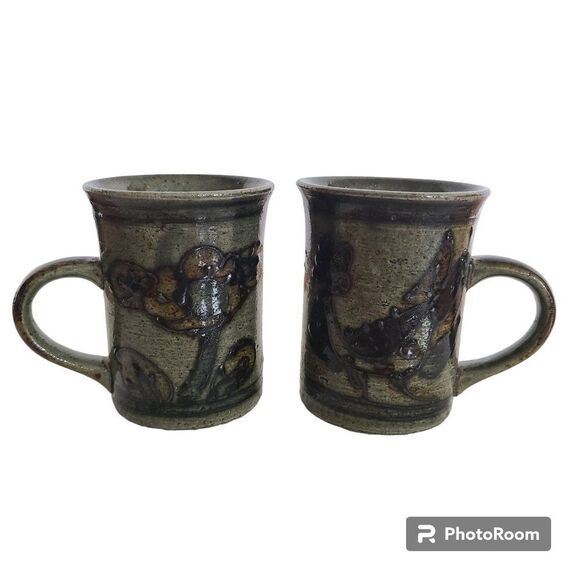 Vintage Handmade Brown Stoneware Glazed Pottery Coffee Mugs Tea Cups Eclectic - Picture 1 of 16